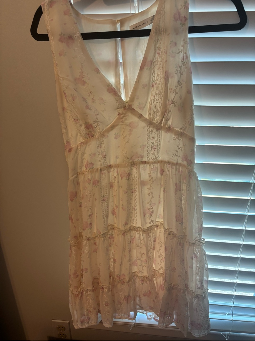 Altar'd State Cream Floral Sheer Ruffle Dress